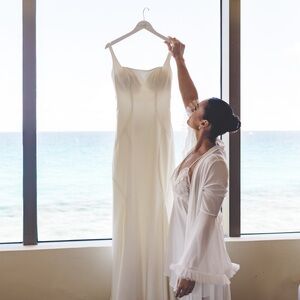 White lace chemise with maxi robe